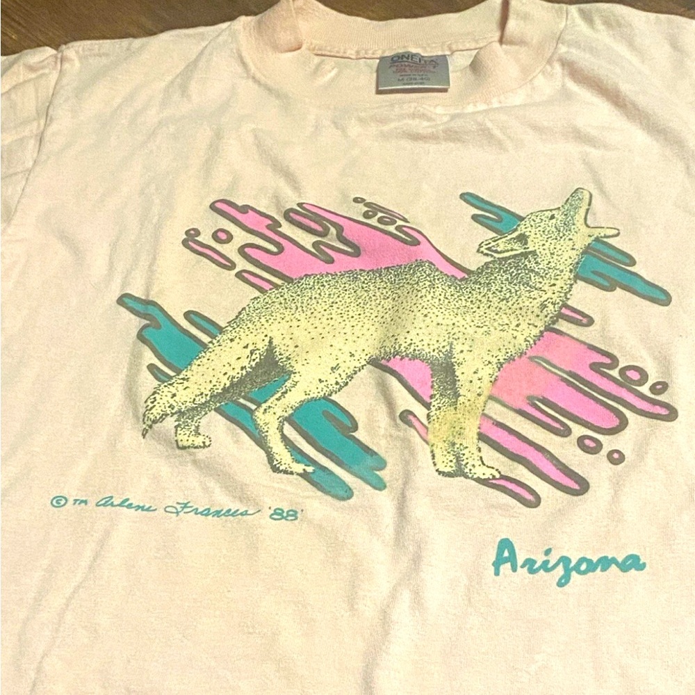 Vintage 1988 Oneida Arizona, Arlene Frances, wolf SW T-Shirt XL USA Made Pink